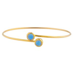 14Kt Yellow Gold Plated Blue Opal Bezel Bangle